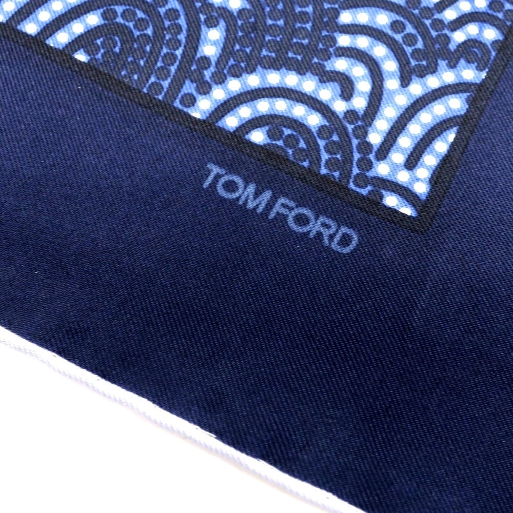 【中古】トムフォード TOM FORD シルク ポケットチーフ ダークネイビーxホワイト【 状態ランクB 】【 メンズ 】