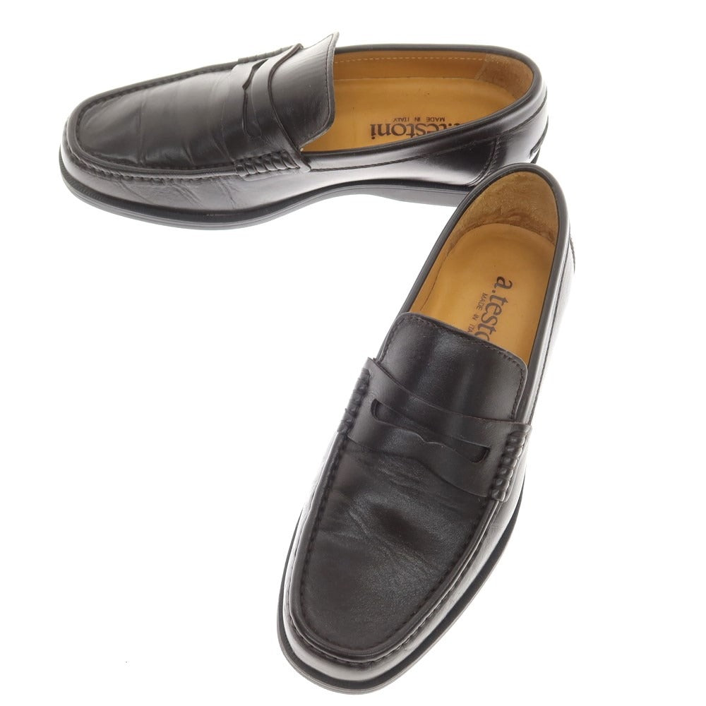 [Used] A.Testoni Leather Moccasin Coin Loafer Dark Brown [5 1/2] [Condition Rank B] ​​[Men&