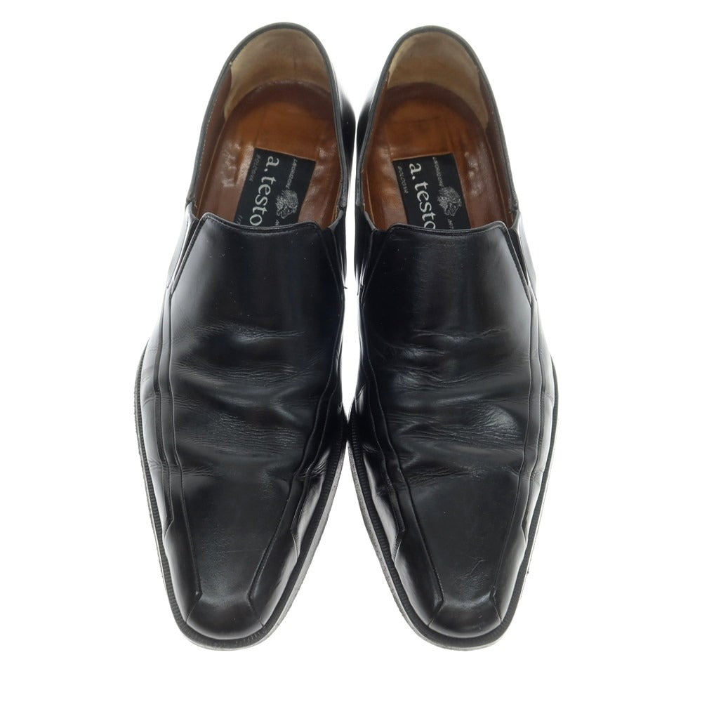 [Used] A.Testoni Leather Side Elastic Loafers Black [6 1/2] [Condition Rank C] [Men&