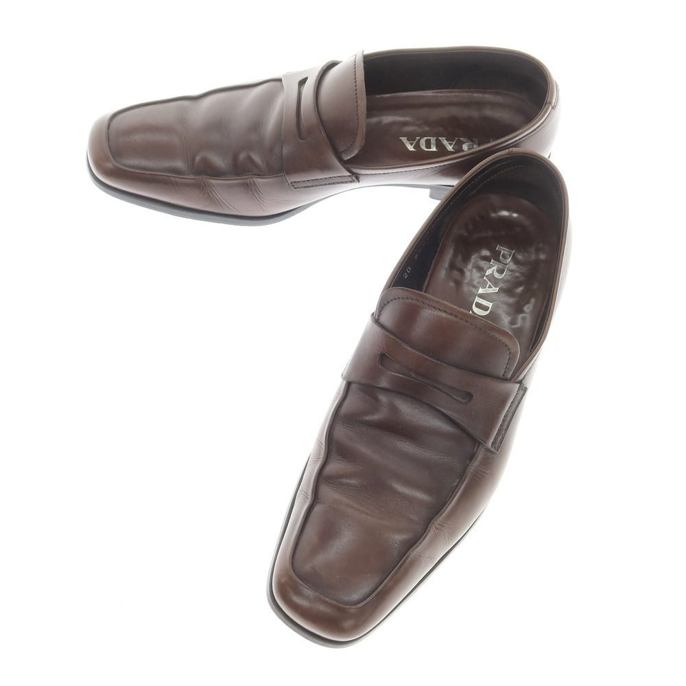 [Used] PRADA Leather Coin Loafers Brown [5 1/2] [Condition Rank C] [Men&