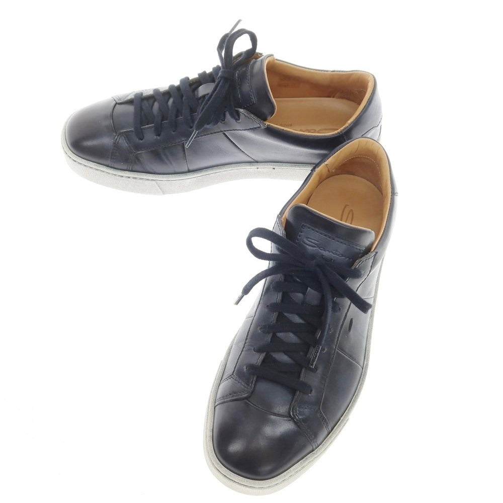 【中古】サントーニ Santoni 汚れ加工 レザー ローカットスニーカー ネイビー【 5 1/2 】【 状態ランクB 】【 メンズ 】