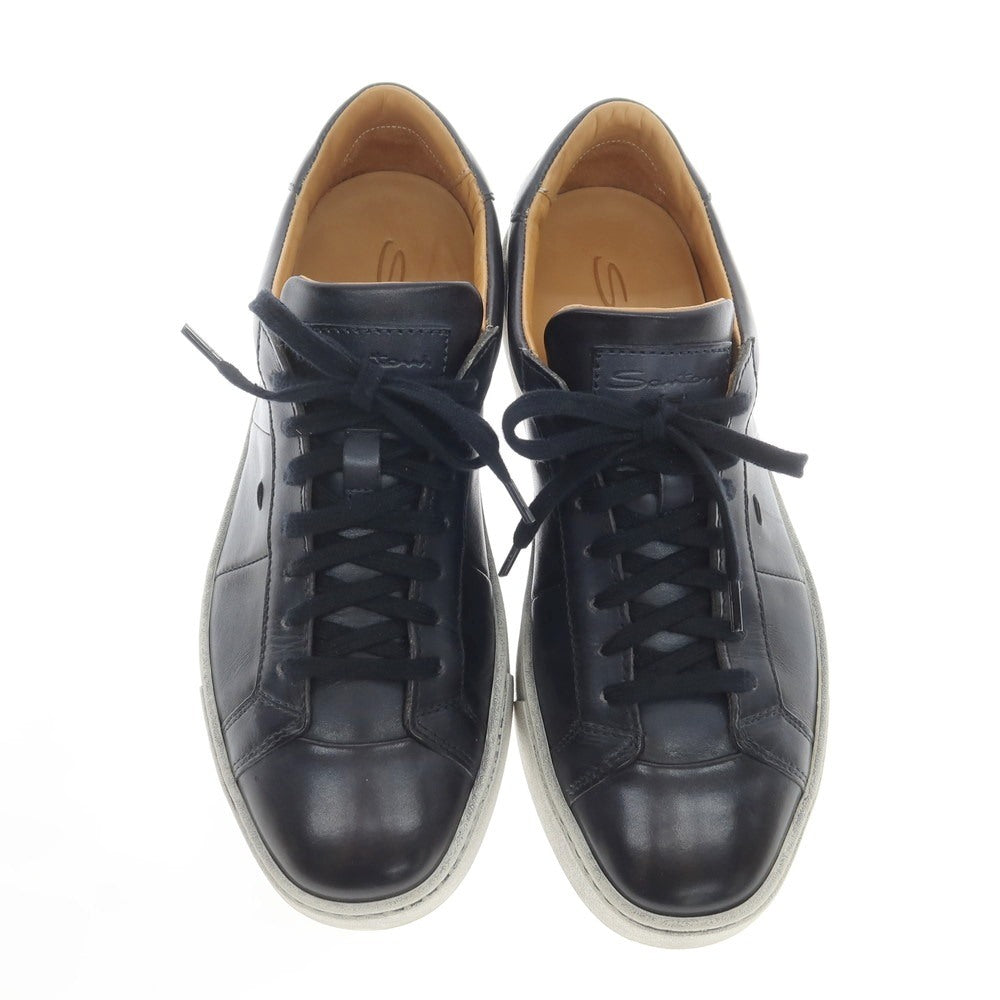 【中古】サントーニ Santoni 汚れ加工 レザー ローカットスニーカー ネイビー【 5 1/2 】【 状態ランクB 】【 メンズ 】