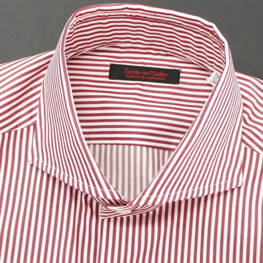 [Used] Sartoria Pisthes Cotton Striped Horizontal Collar Casual Shirt Bordeaux x White [39] [Condition Rank A] [Men&