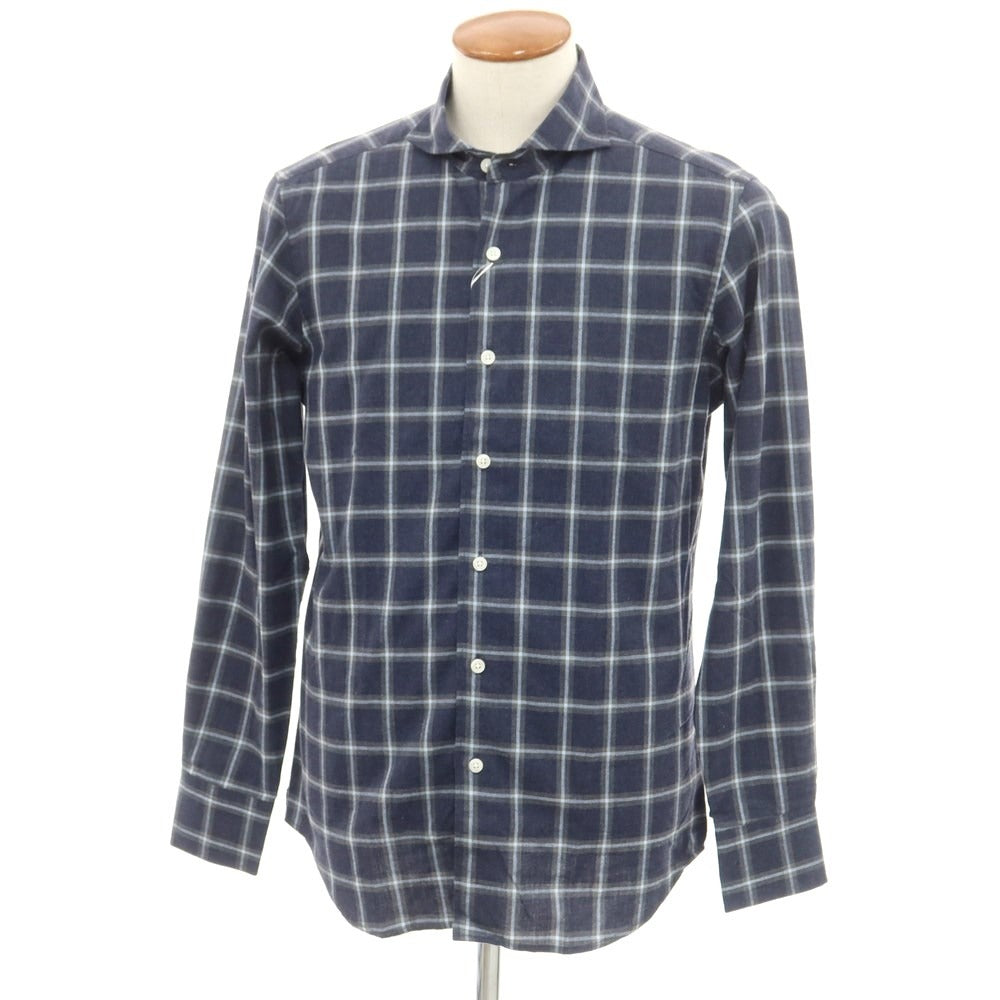 [Used] SENTINEL Cotton Check Wide Collar Casual Shirt Dark Navy x Gray [46] [Condition Rank A] [Men&