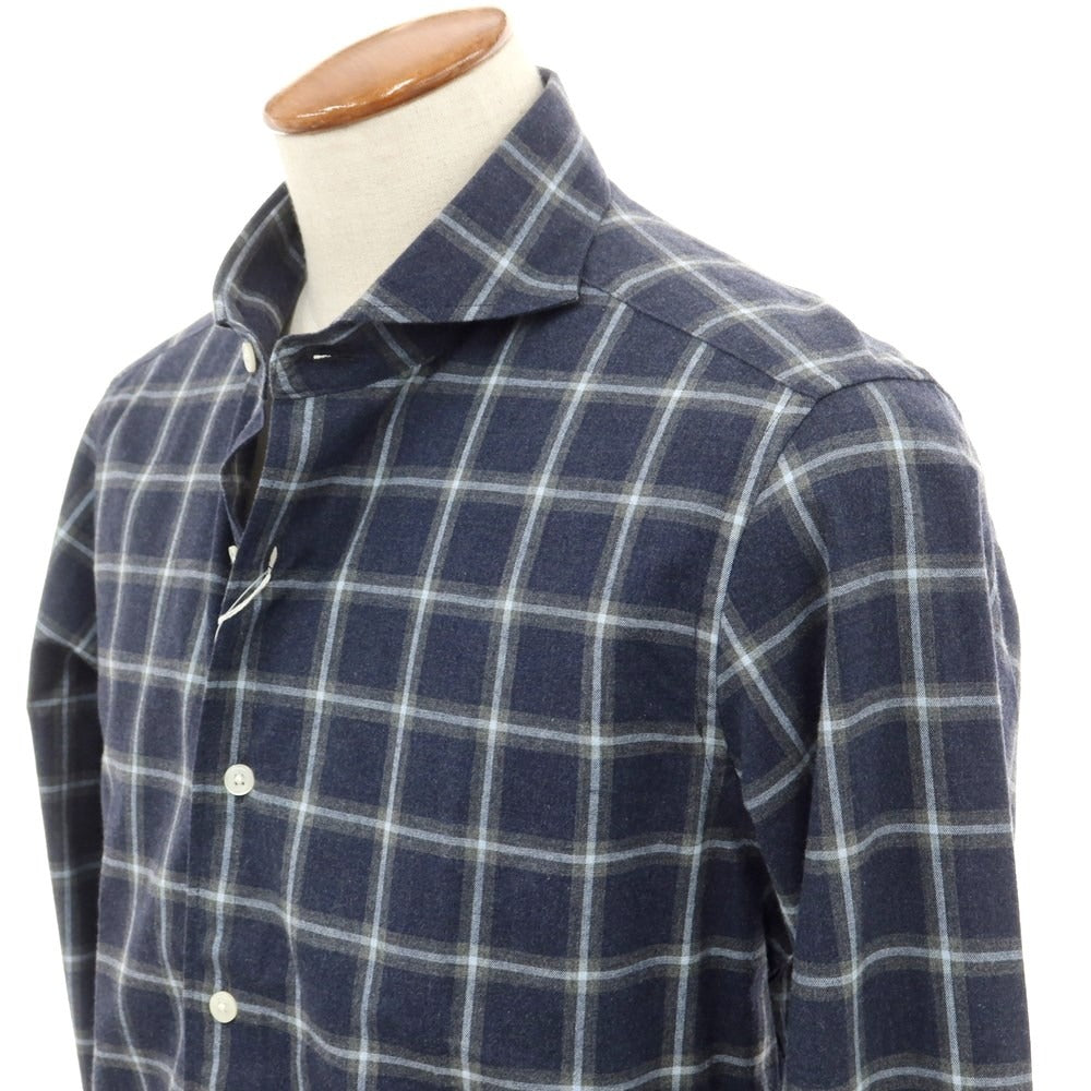 [Used] SENTINEL Cotton Check Wide Collar Casual Shirt Dark Navy x Gray [46] [Condition Rank A] [Men&