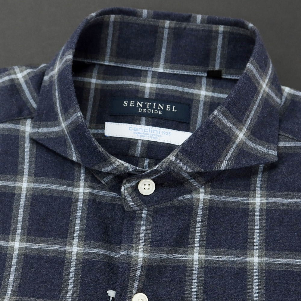 [Used] SENTINEL Cotton Check Wide Collar Casual Shirt Dark Navy x Gray [46] [Condition Rank A] [Men&