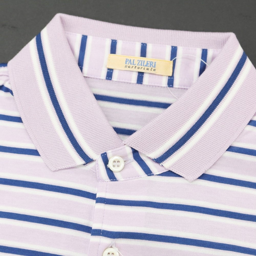 [Used] [Unused] Pal Zileri Cotton Striped Short Sleeve Polo Shirt Lavender x Navy [S] [Condition Rank S] [Men&