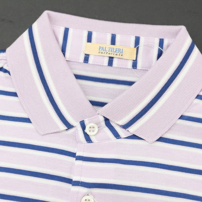 [Used] [Unused] Pal Zileri Cotton Striped Short Sleeve Polo Shirt Lavender x Navy [S] [Condition Rank S] [Men&