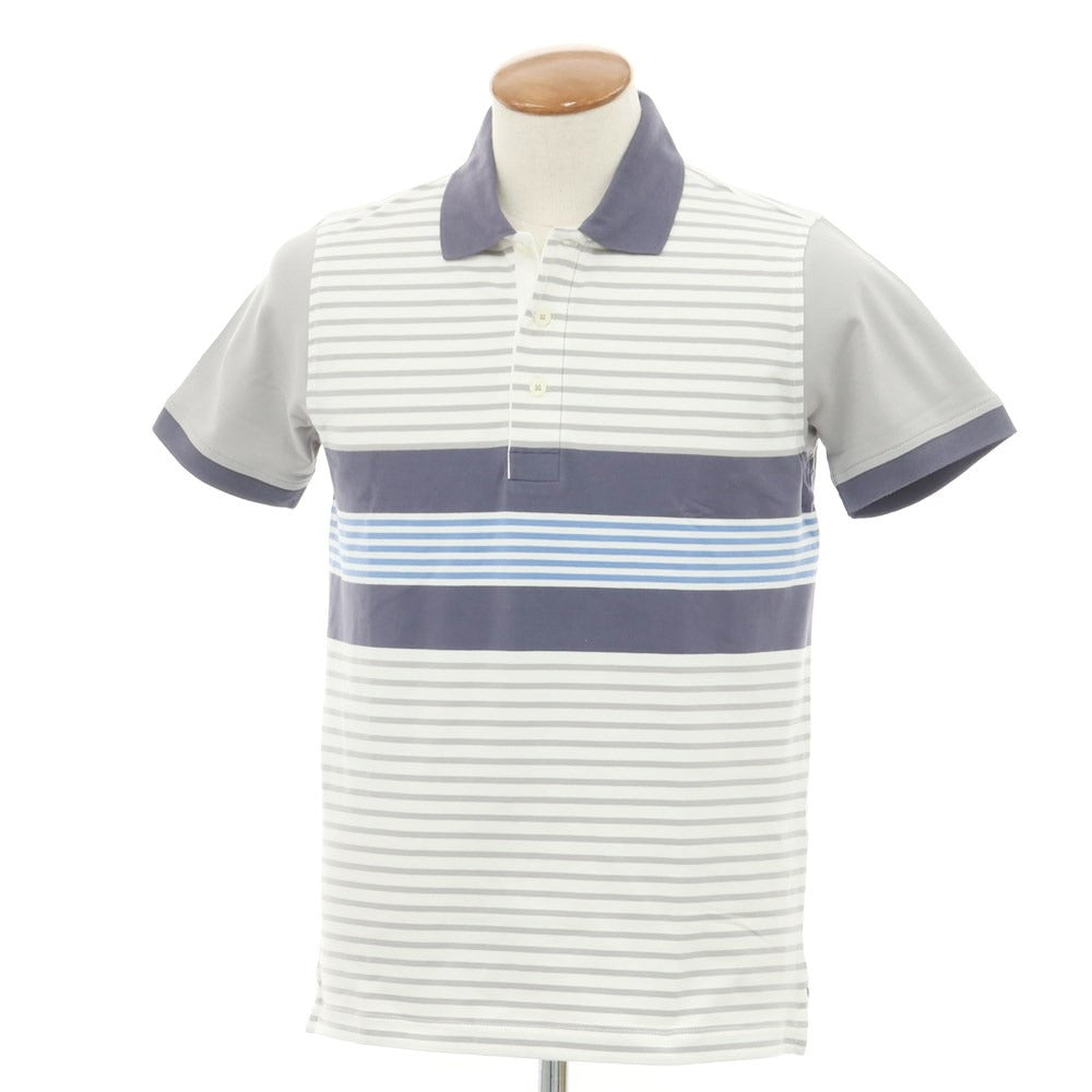 [Used] [Unused] BRAMANTE Stretch Cotton Striped Short Sleeve Polo Shirt White x Gray [M] [Condition Rank S] [Men&