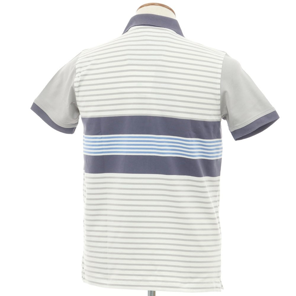 [Used] [Unused] BRAMANTE Stretch Cotton Striped Short Sleeve Polo Shirt White x Gray [M] [Condition Rank S] [Men&