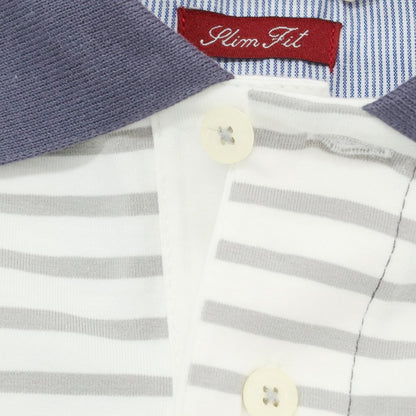 [Used] [Unused] BRAMANTE Stretch Cotton Striped Short Sleeve Polo Shirt White x Gray [M] [Condition Rank S] [Men&