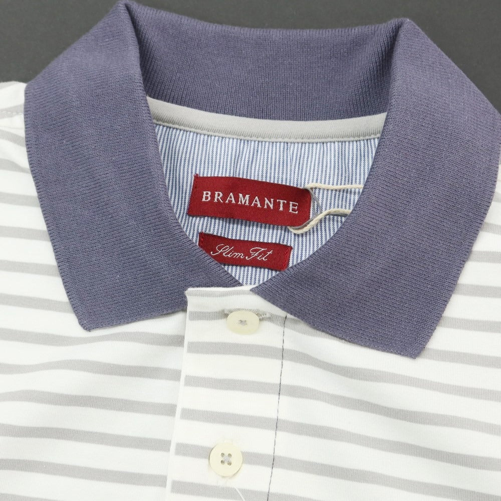 [Used] [Unused] BRAMANTE Stretch Cotton Striped Short Sleeve Polo Shirt White x Gray [M] [Condition Rank S] [Men&