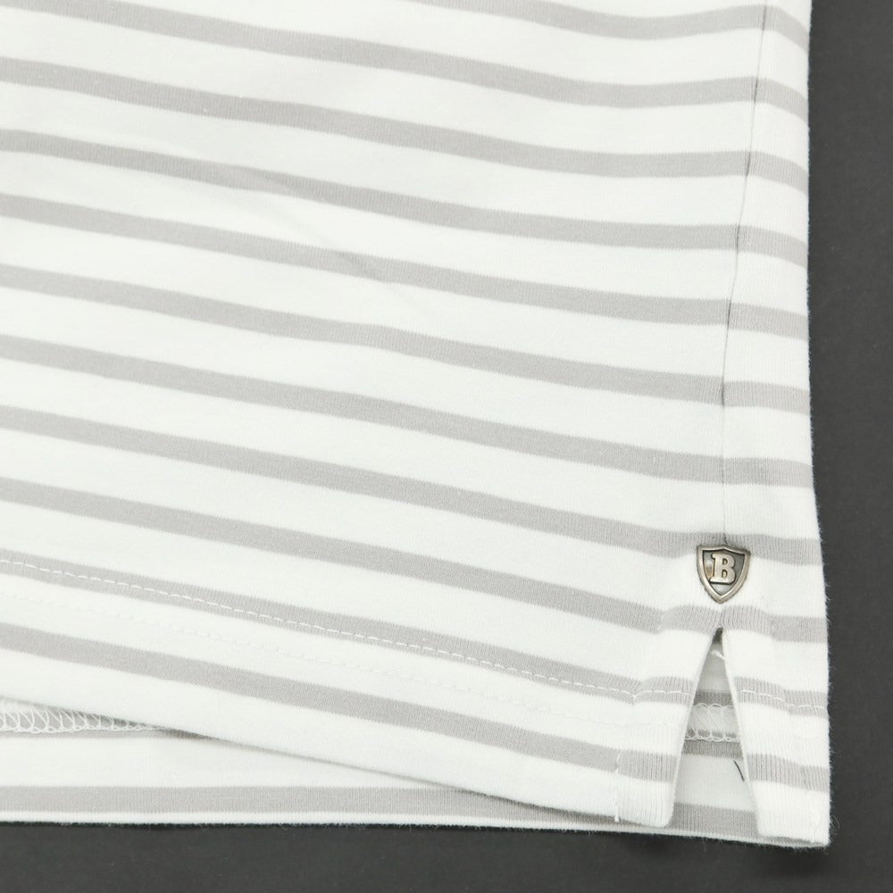 [Used] [Unused] BRAMANTE Stretch Cotton Striped Short Sleeve Polo Shirt White x Gray [M] [Condition Rank S] [Men&