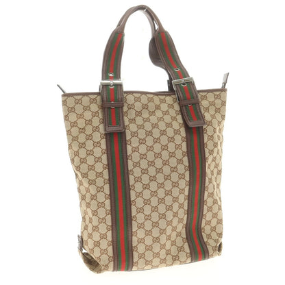 【中古】グッチ GUCCI GGキャンバス × レザー トートバッグ ベージュxブラウン【 状態ランクC 】【 メンズ 】