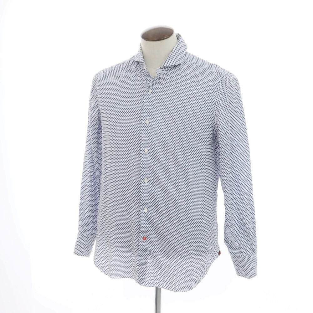 [Used] ISAIA Cotton Horizontal Collar Casual Shirt White x Navy [41] [Condition Rank C] [Men&