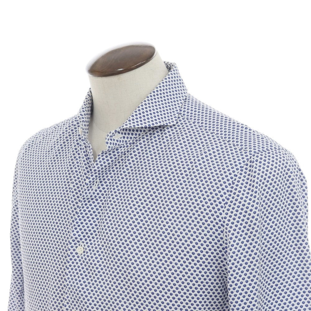 [Used] ISAIA Cotton Horizontal Collar Casual Shirt White x Navy [41] [Condition Rank C] [Men&