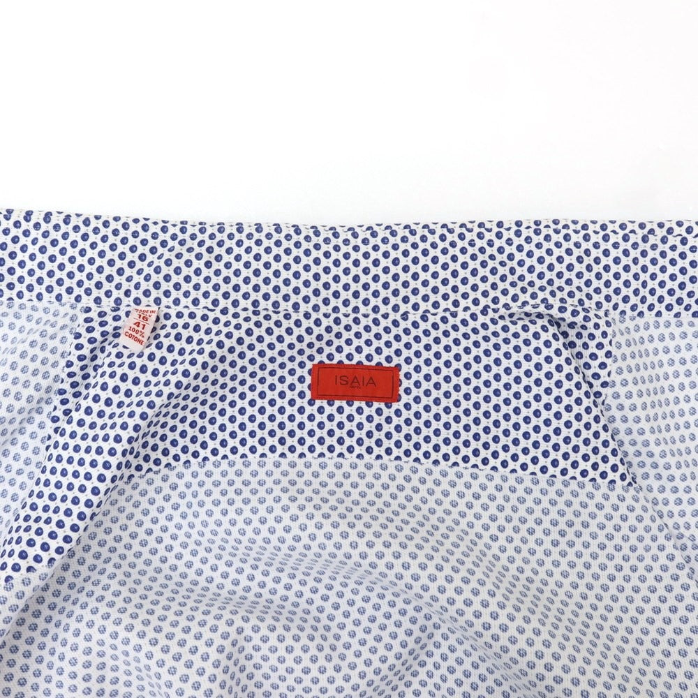 [Used] ISAIA Cotton Horizontal Collar Casual Shirt White x Navy [41] [Condition Rank C] [Men&