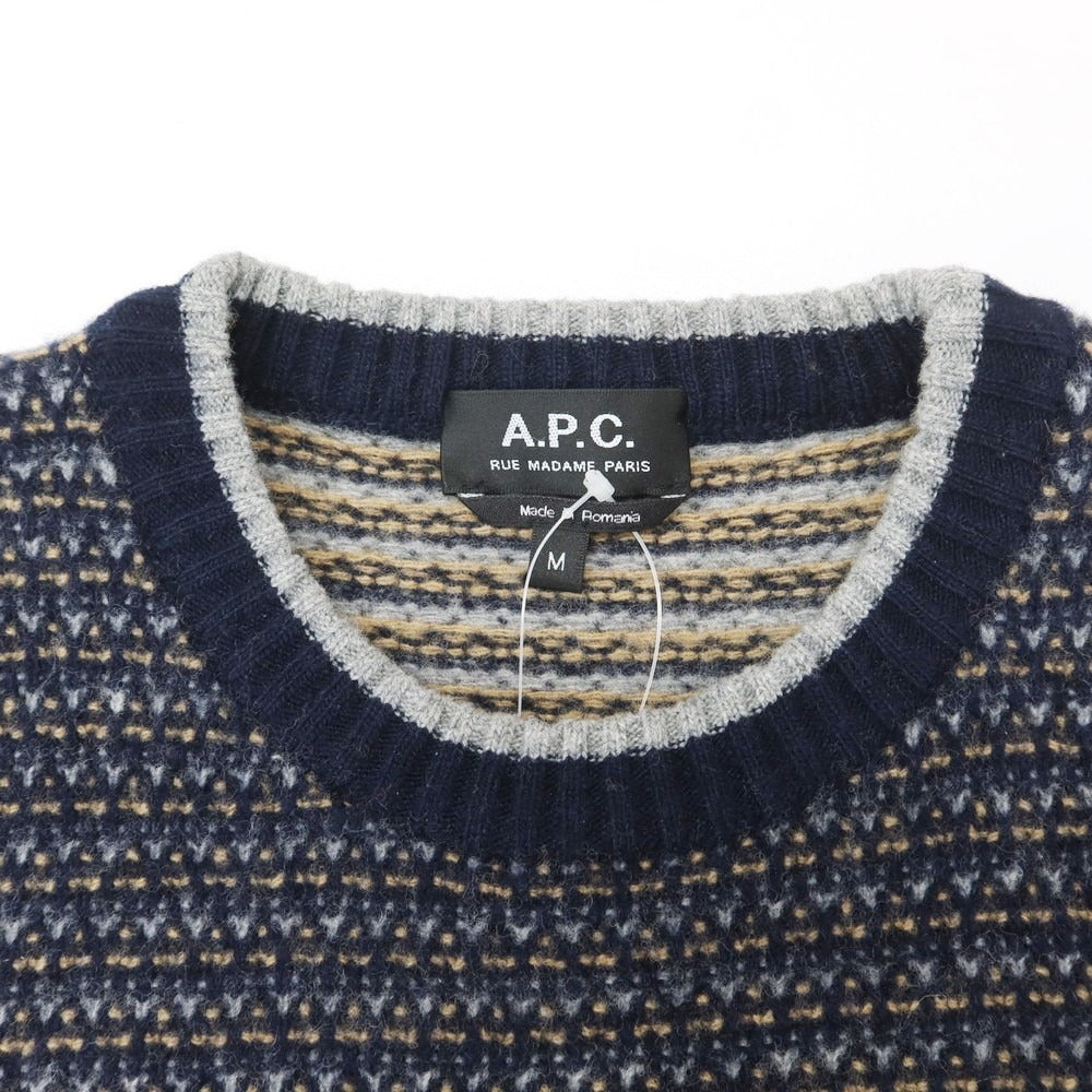 【中古】アーペーセー A.P.C. ミドルゲージ ウール クルーネック プルオーバーニット ネイビーxベージュ【サイズM】【NVY】【A/W】【状態ランクB】【メンズ】【758994】