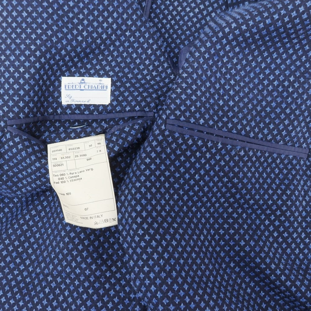 [Used] EREDI CHIARINI wool linen all-over print casual jacket, navy x blue [48] [Condition: C] [Men&