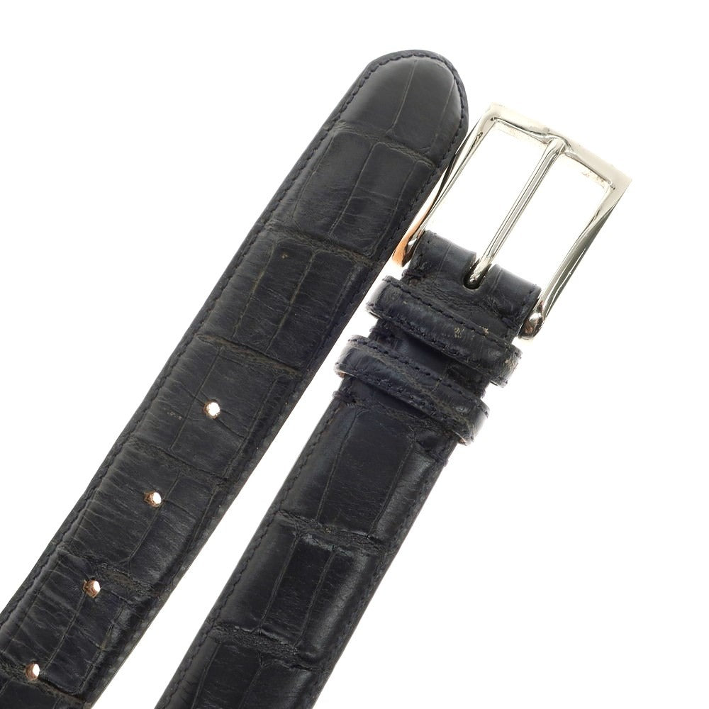 [Used] SHIPS Crocodile embossed leather belt, dark navy [75] [Condition: C] [Men&