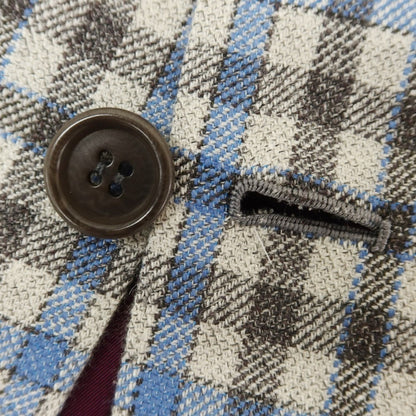 [Used] Kiton Cashmere Linen Silk Check Tailored Jacket Oatmeal x Gray x Light Blue [48 Drop7R] [Condition Rank A] [Men&