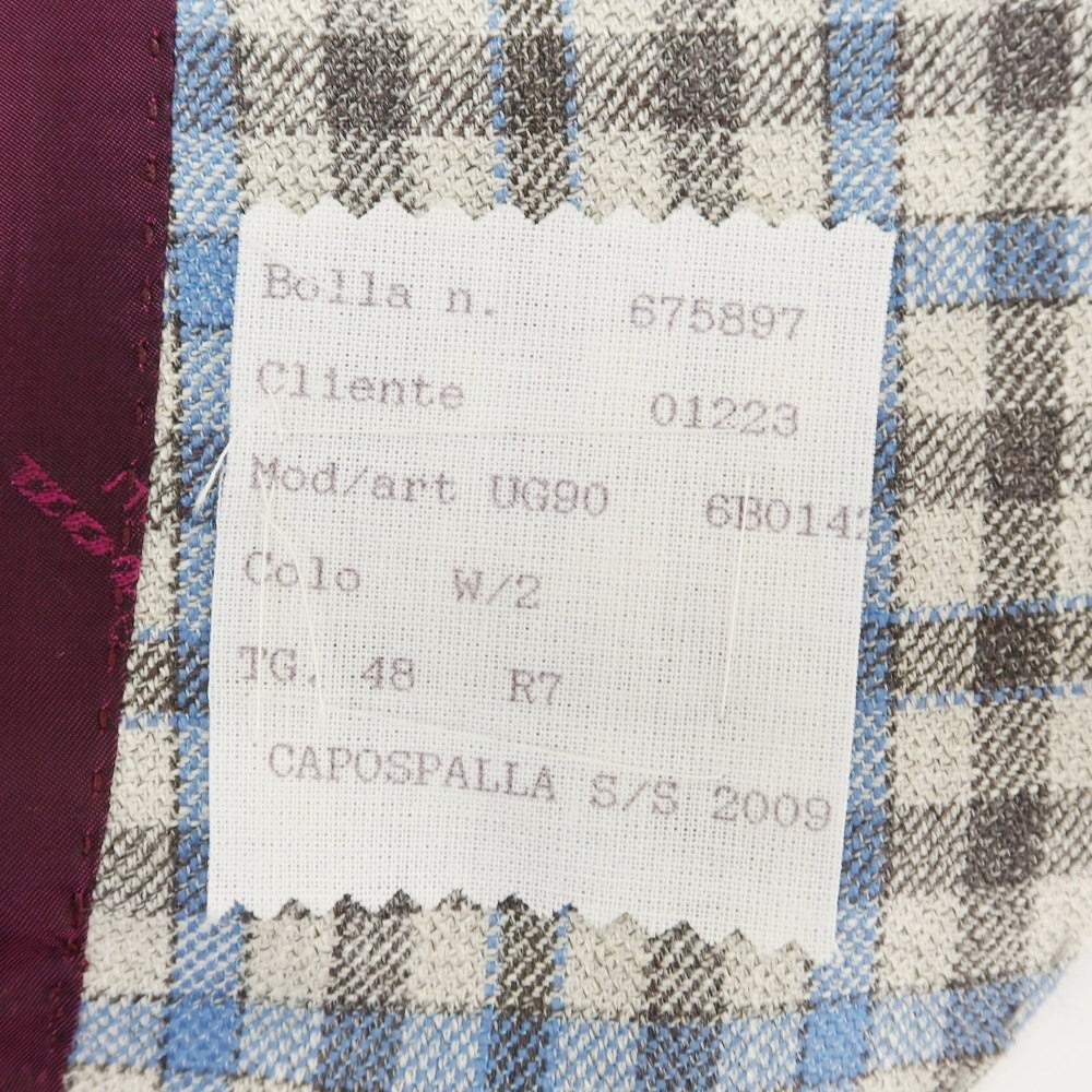 [Used] Kiton Cashmere Linen Silk Check Tailored Jacket Oatmeal x Gray x Light Blue [48 Drop7R] [Condition Rank A] [Men&