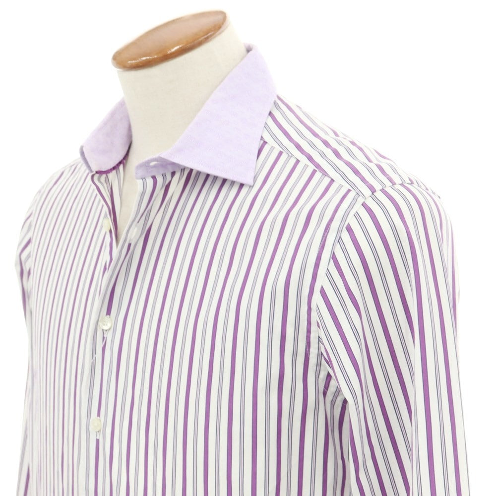 [Used] ETRO Cotton Striped Semi-Wide Collar Casual Shirt White x Purple [Size 39] [WHT] [S/S/A/W] [Condition Rank C] [Men&