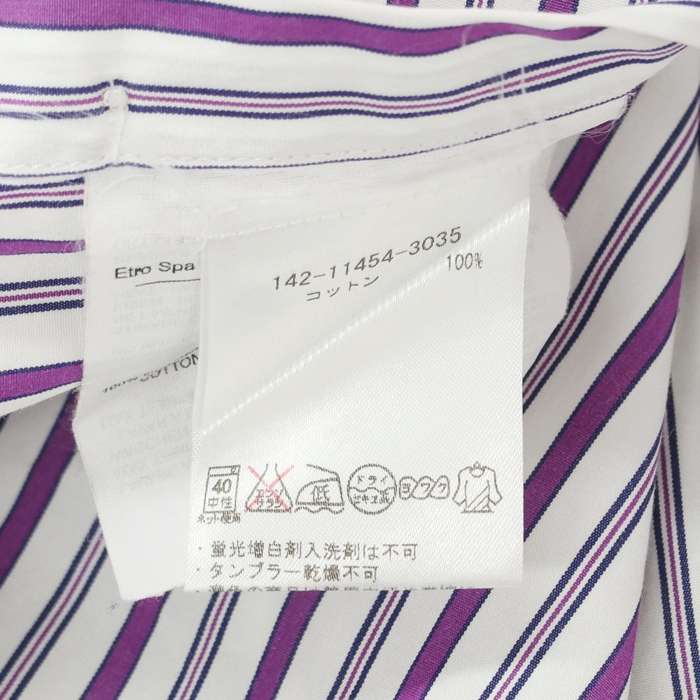 【中古】エトロ ETRO コットン ストライプ セミワイドカラー カジュアルシャツ ホワイトxパープル【サイズ39】【WHT】【S/S/A/W】【状態ランクC】【メンズ】【759272】