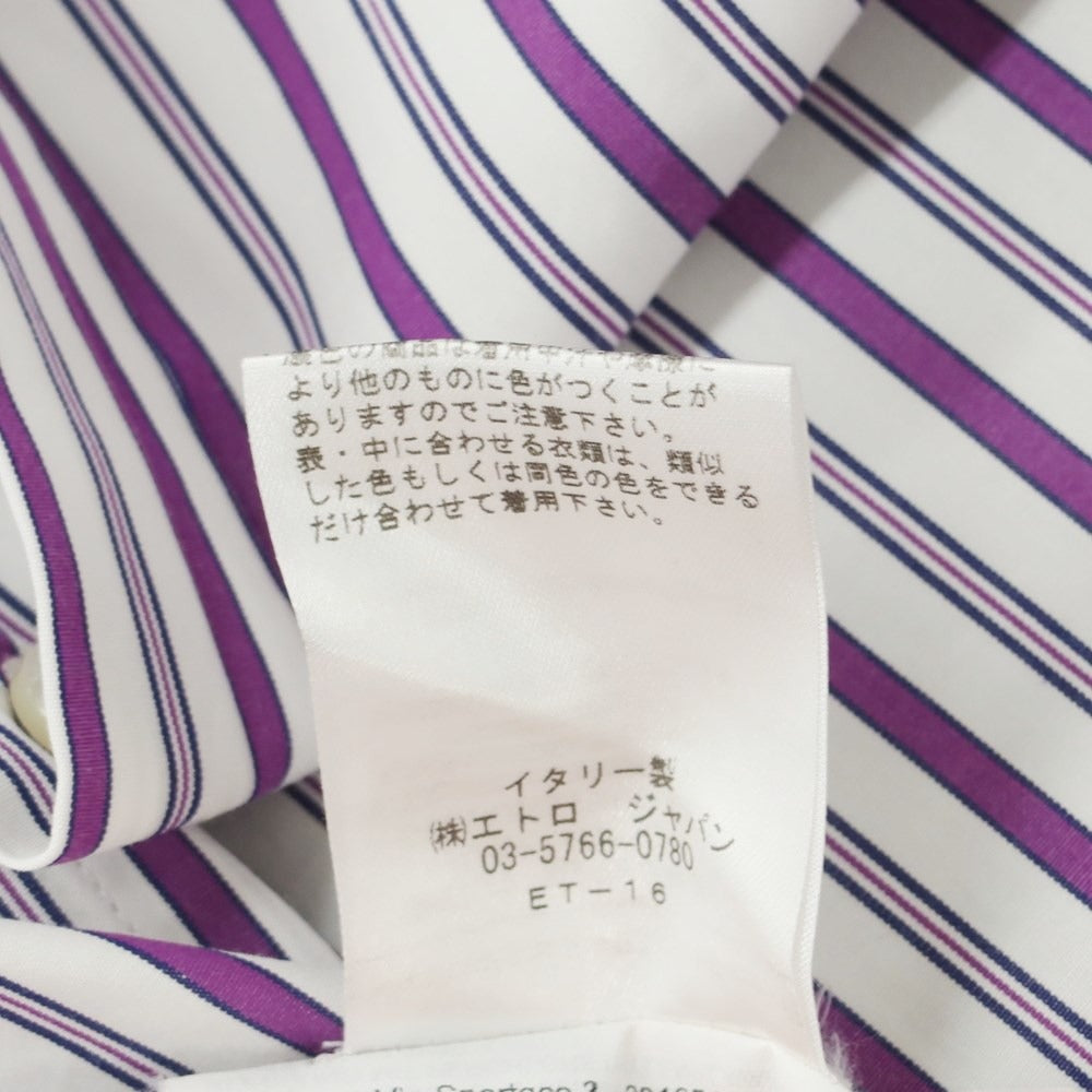 【中古】エトロ ETRO コットン ストライプ セミワイドカラー カジュアルシャツ ホワイトxパープル【サイズ39】【WHT】【S/S/A/W】【状態ランクC】【メンズ】【759272】