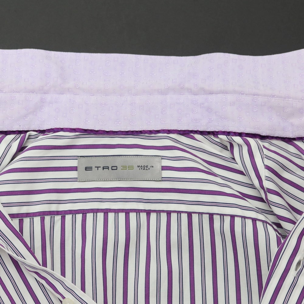 【中古】エトロ ETRO コットン ストライプ セミワイドカラー カジュアルシャツ ホワイトxパープル【サイズ39】【WHT】【S/S/A/W】【状態ランクC】【メンズ】【759272】