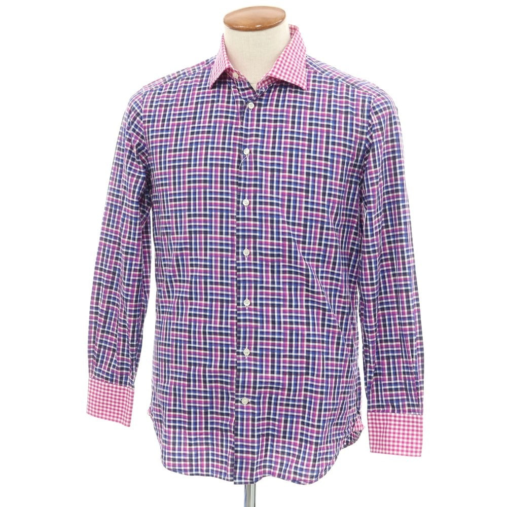 [Used] ETRO Cotton Check Semi-Wide Collar Casual Shirt Purple x Black [Size 39] [PUP] [S/S/A/W] [Condition Rank C] [Men&