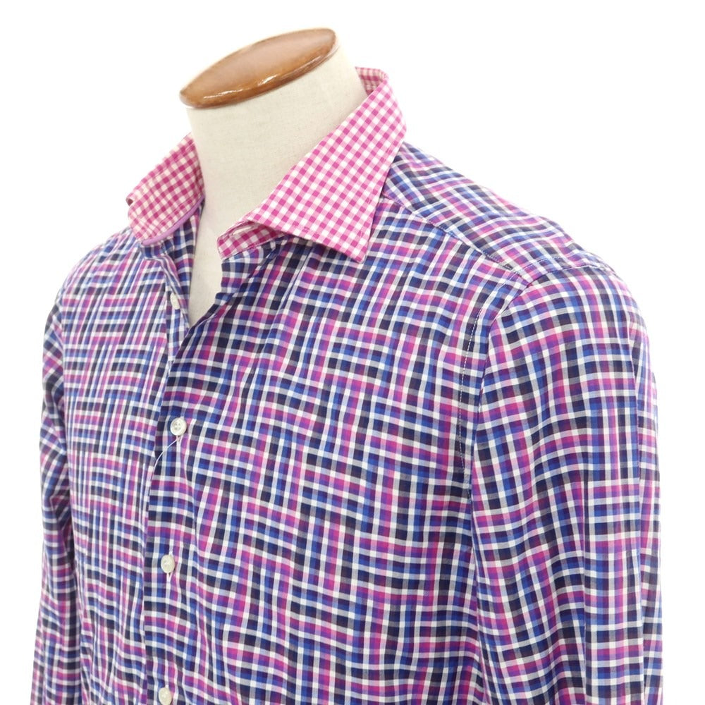 [Used] ETRO Cotton Check Semi-Wide Collar Casual Shirt Purple x Black [Size 39] [PUP] [S/S/A/W] [Condition Rank C] [Men&