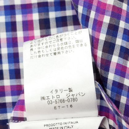 【中古】エトロ ETRO コットン チェック セミワイドカラー カジュアルシャツ パープルxブラック【サイズ39】【PUP】【S/S/A/W】【状態ランクC】【メンズ】【759272】