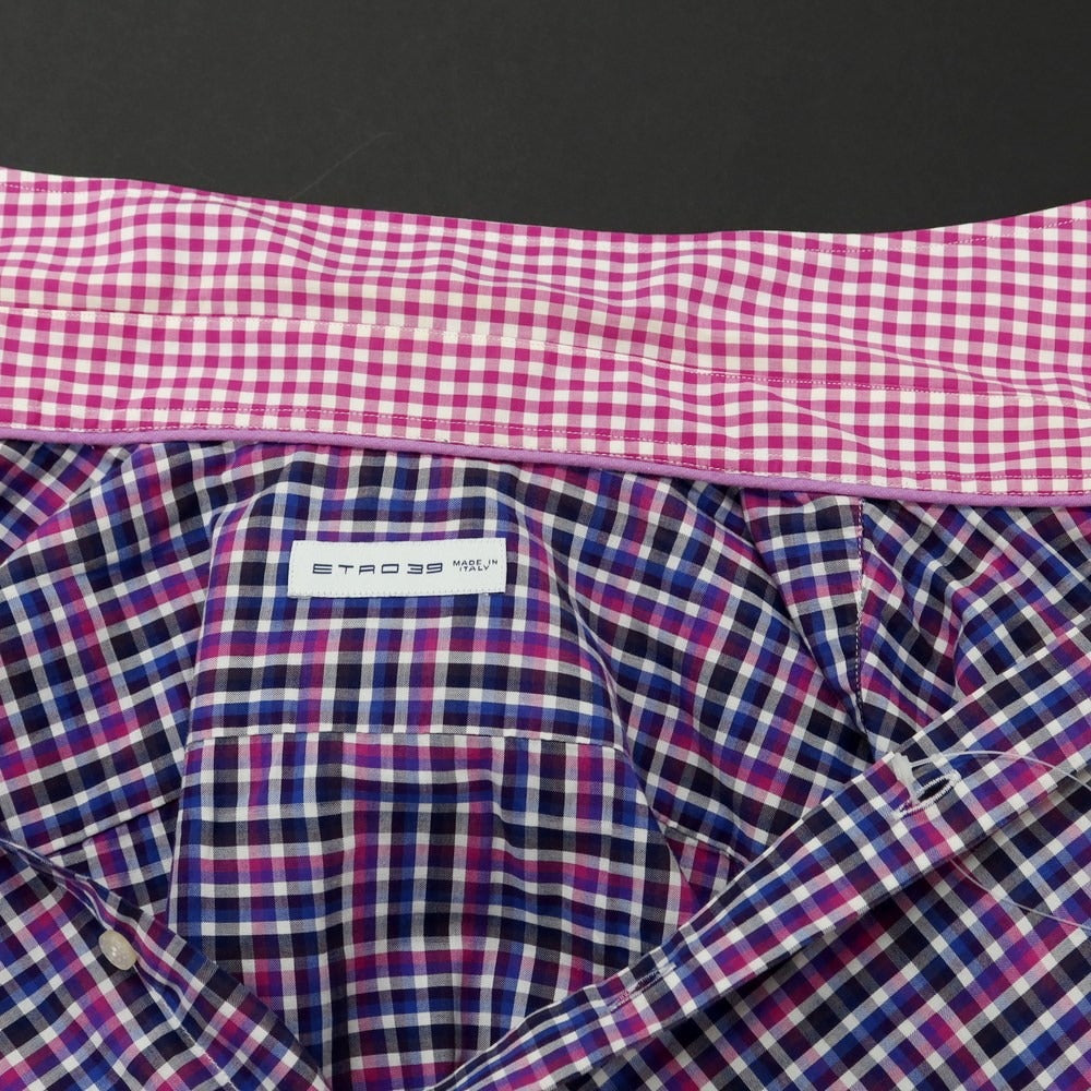 [Used] ETRO Cotton Check Semi-Wide Collar Casual Shirt Purple x Black [Size 39] [PUP] [S/S/A/W] [Condition Rank C] [Men&