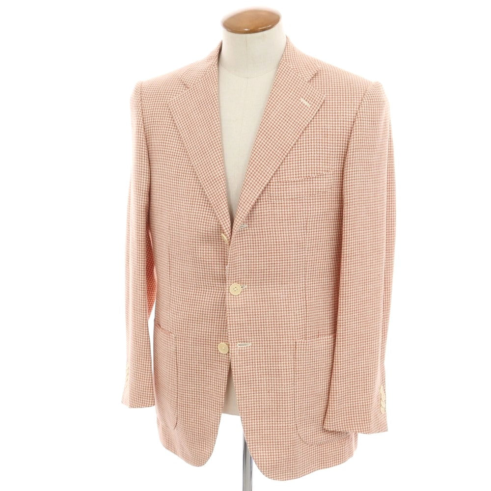 [Used] ISAIA Silk Linen Wool Houndstooth Pattern Tailored Jacket Rose Orange x Ivory [46] [Condition Rank A] [Men&