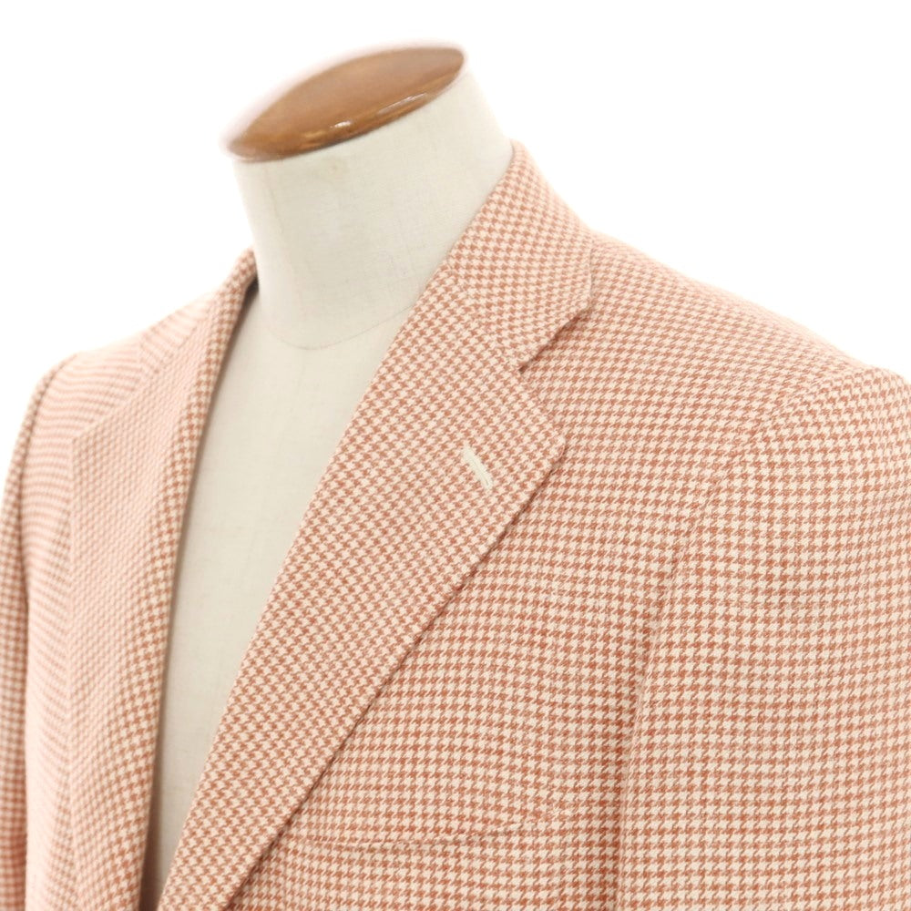 [Used] ISAIA Silk Linen Wool Houndstooth Pattern Tailored Jacket Rose Orange x Ivory [46] [Condition Rank A] [Men&