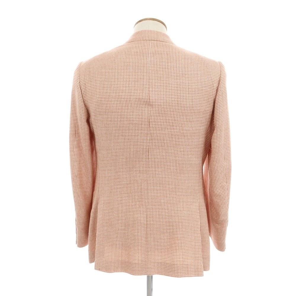 [Used] ISAIA Silk Linen Wool Houndstooth Pattern Tailored Jacket Rose Orange x Ivory [46] [Condition Rank A] [Men&