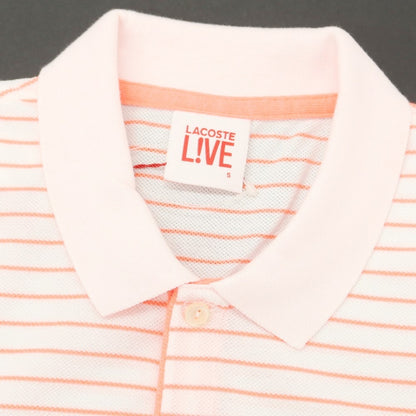 [Used] LACOSTE Cotton Polyester Striped Short Sleeve Polo Shirt White x Neon Orange [Size 5] [WHT] [S/S] [Condition Rank B] ​​[Men&