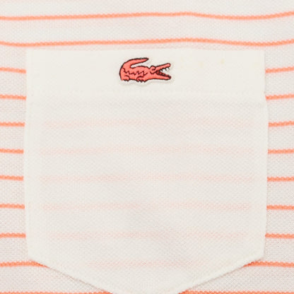 [Used] LACOSTE Cotton Polyester Striped Short Sleeve Polo Shirt White x Neon Orange [Size 5] [WHT] [S/S] [Condition Rank B] ​​[Men&