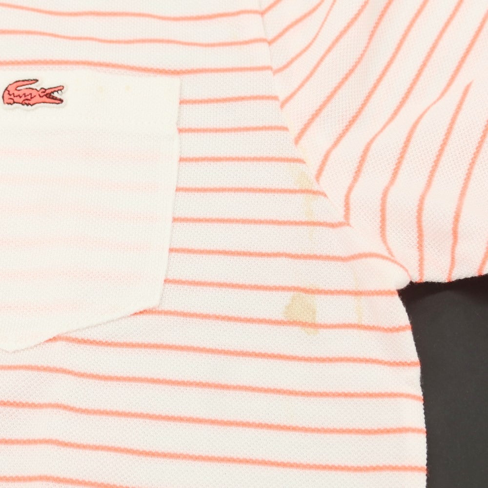 [Used] LACOSTE Cotton Polyester Striped Short Sleeve Polo Shirt White x Neon Orange [Size 5] [WHT] [S/S] [Condition Rank B] ​​[Men&