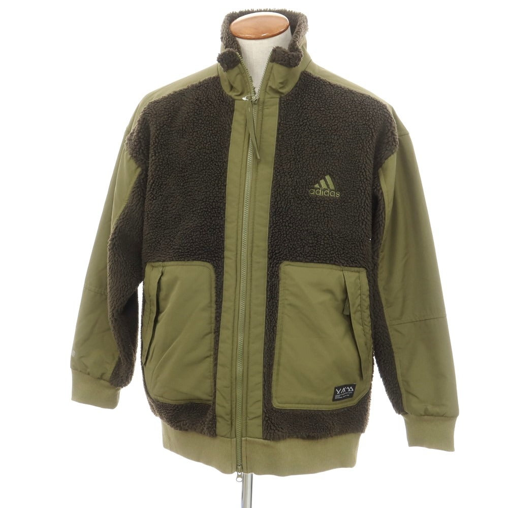 【中古】アディダス adidas ポリエステル ジップアップ フリースジャケット オリーブグリーンxチャコールグレー【 M 】【 状態ランクB 】【 メンズ 】