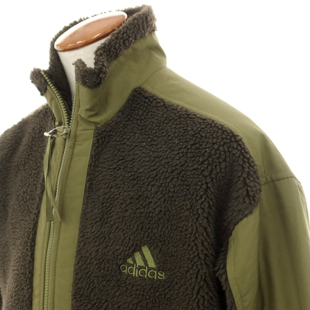 【中古】アディダス adidas ポリエステル ジップアップ フリースジャケット オリーブグリーンxチャコールグレー【 M 】【 状態ランクB 】【 メンズ 】