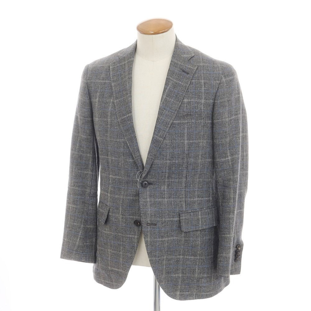 [Used] Blazers Bank.com Linen wool check tailored jacket, gray x light blue [175cm-6Drop] [Condition rank C] [Men&