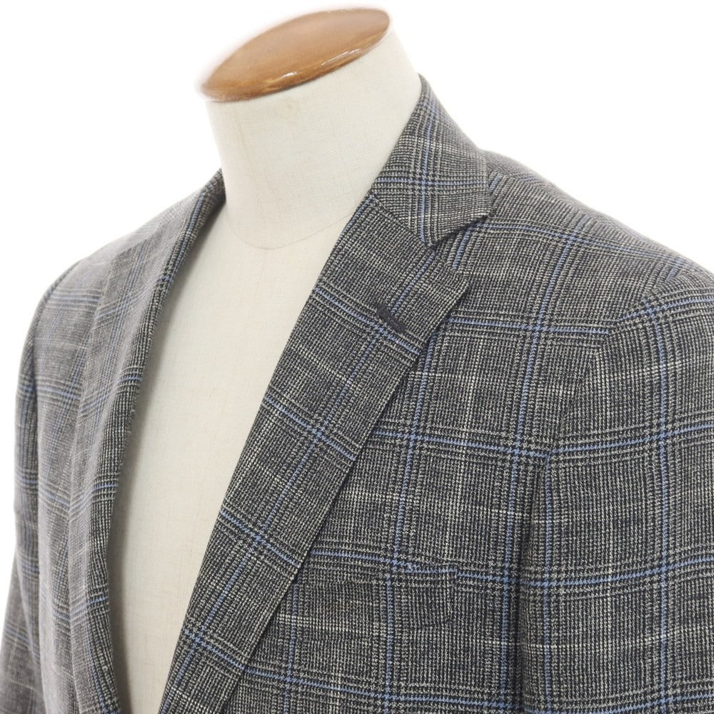 [Used] Blazers Bank.com Linen wool check tailored jacket, gray x light blue [175cm-6Drop] [Condition rank C] [Men&