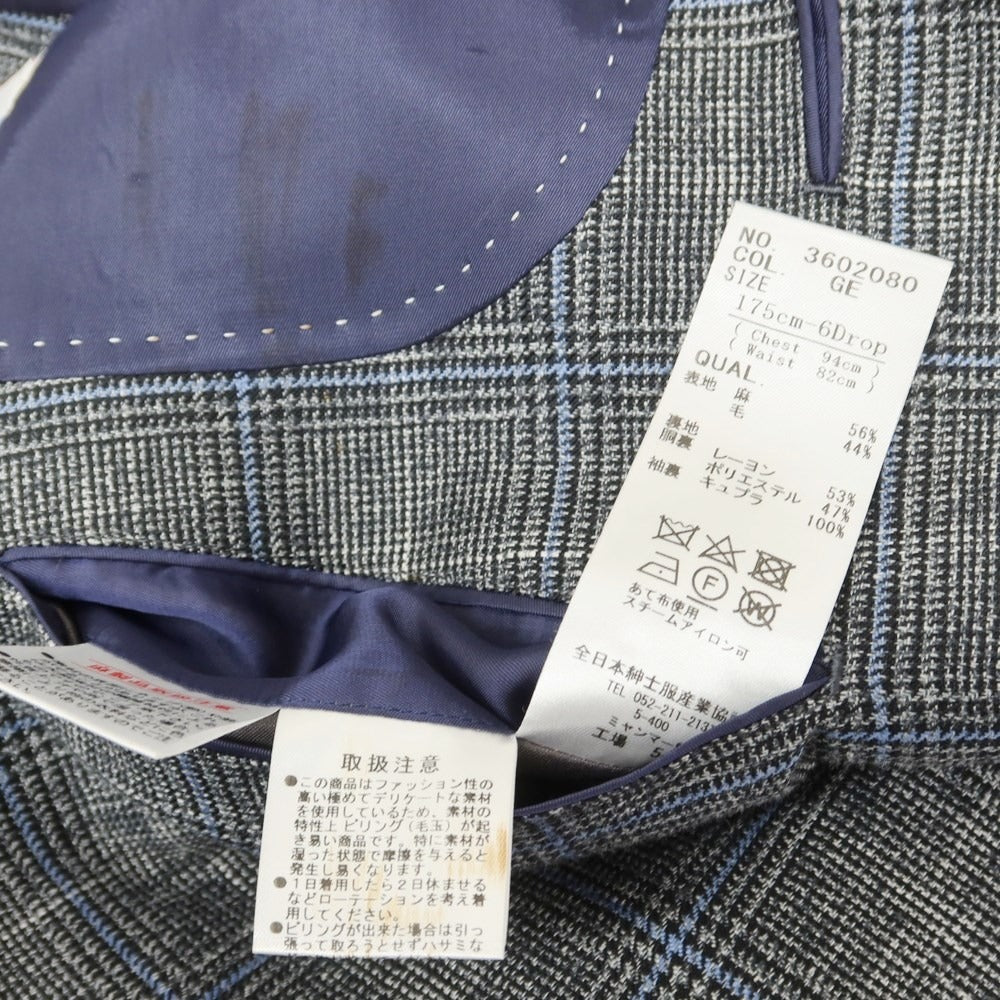 [Used] Blazers Bank.com Linen wool check tailored jacket, gray x light blue [175cm-6Drop] [Condition rank C] [Men&