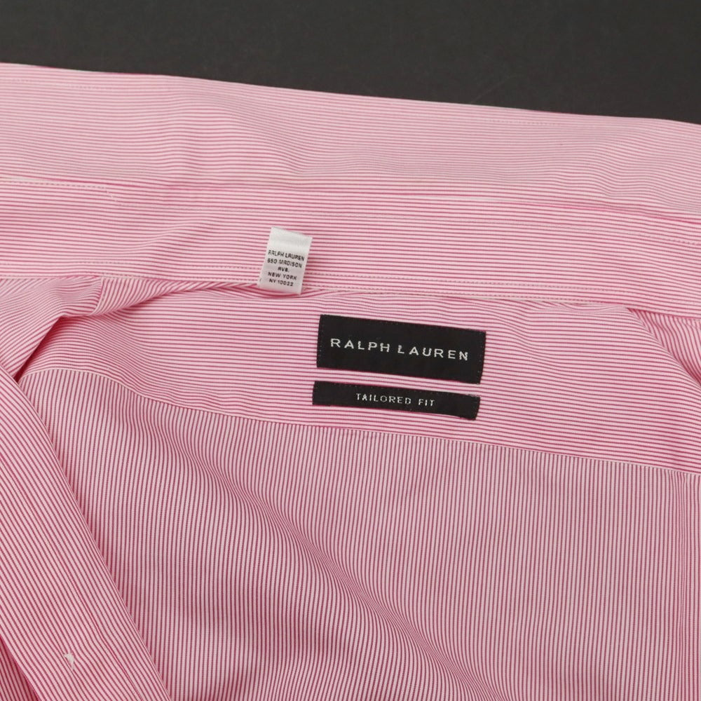 [Used] Ralph Lauren Black Label Cotton Striped Semi-Wide Collar Dress Shirt Pink x White [15 1/2] [Condition Rank B] ​​[Men&