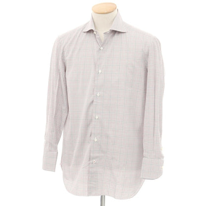 [Used] ISAIA Cotton Check Horizontal Collar Dress Shirt White x Gray x Dark Red [38] [Condition Rank B] ​​[Men&