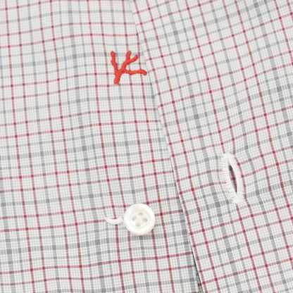 [Used] ISAIA Cotton Check Horizontal Collar Dress Shirt White x Gray x Dark Red [38] [Condition Rank B] ​​[Men&