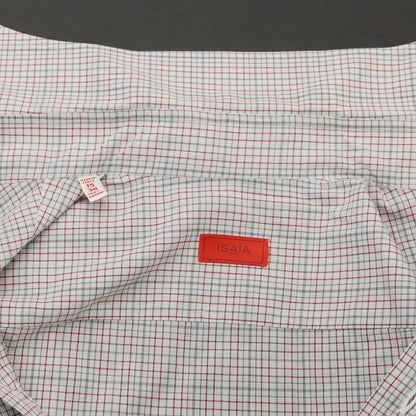 [Used] ISAIA Cotton Check Horizontal Collar Dress Shirt White x Gray x Dark Red [38] [Condition Rank B] ​​[Men&