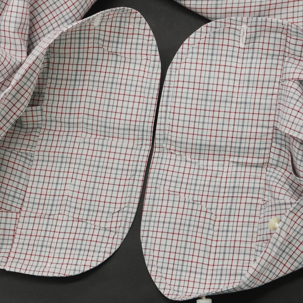 [Used] ISAIA Cotton Check Horizontal Collar Dress Shirt White x Gray x Dark Red [38] [Condition Rank B] ​​[Men&